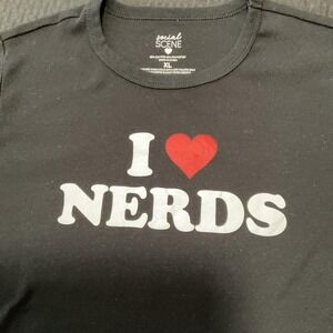 Social Scene Shirt Teens XL Black I Love Nerds Funny Geek Graphic Tee Tagless